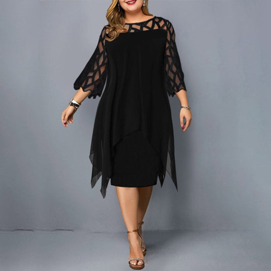 Plus Size Dresses 4XL 5XL 6XL Lace Mesh Sexy Elegant Midi Party Dress Red Black Green Purple Loose Hellow Women's Clothing 2021