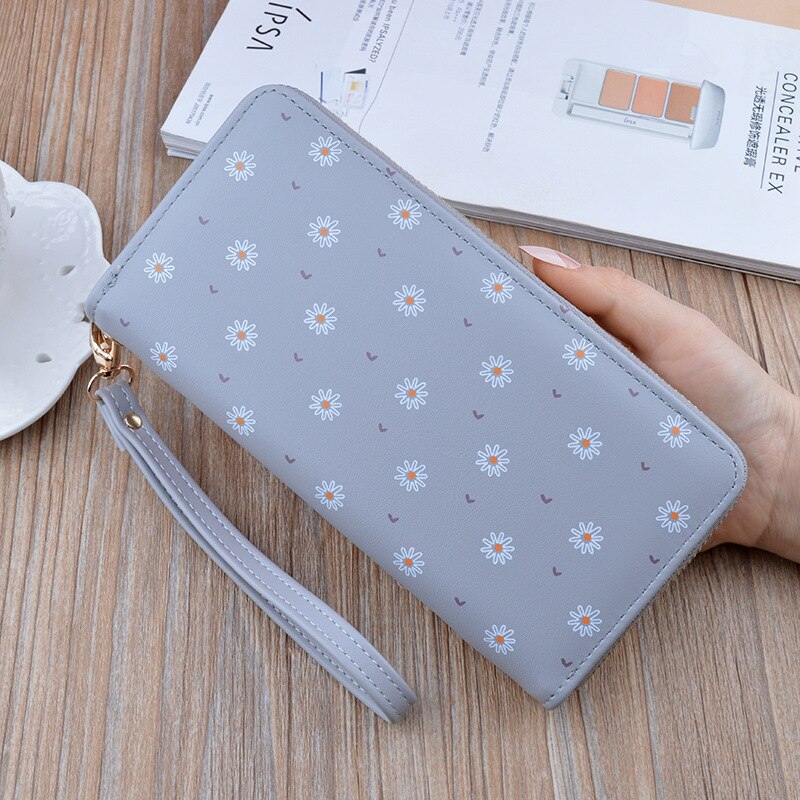 Large Capacity Women's Wallet Flower Print Card Holder Fashhion Money Bag PU Leather Zipper Purse Long Clutch 19.5x9.5x2.5cm