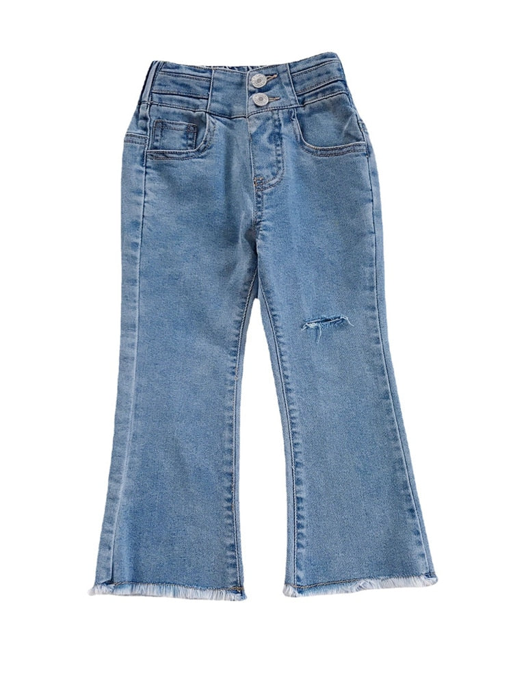 HoneyCherry New Girls High Waist Flared jeans Baby Solid Color Waist Jeans Girls Leggings Baby Girl Clothes Kids Leggings