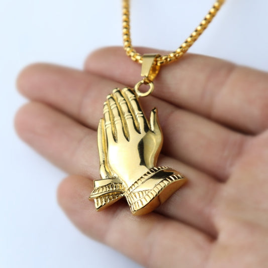 HNSP Pray Hand Buddha Men Pendant Chain Necklace For Male Hip Hop Lucky Jewelry