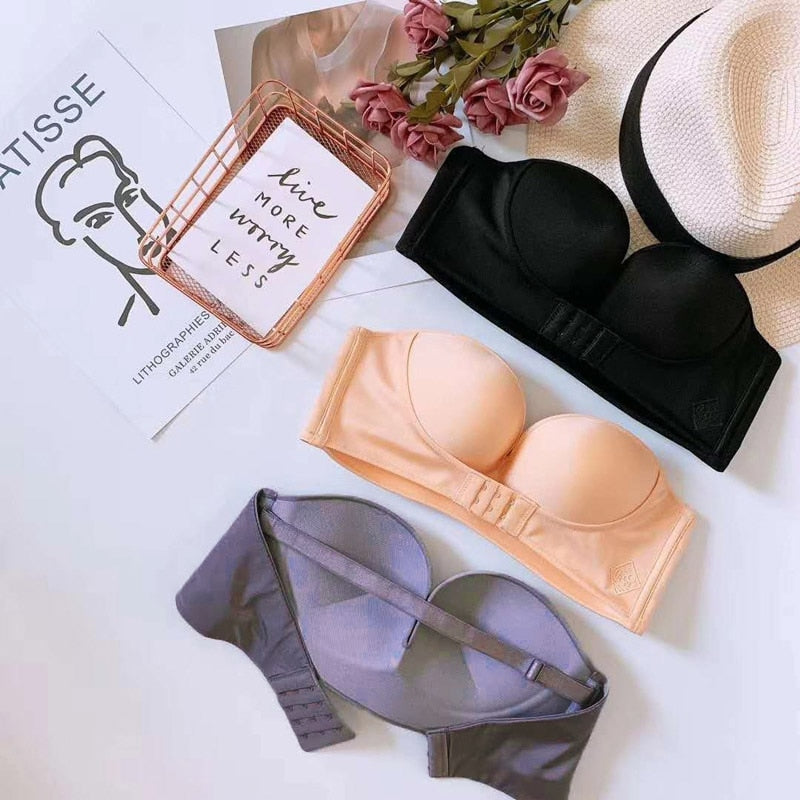 Women Invisible Bras Front Closure Sexy Push Up Bra Underwear Lingerie for Female Brassiere Strapless Seamless Bralette ABC Cup