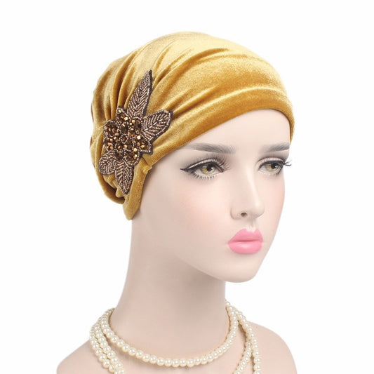 2020 New jewelry velvet turban caps muslim rhinestone hijab scarf bonnet women headband turbans islamic wrap head scarves