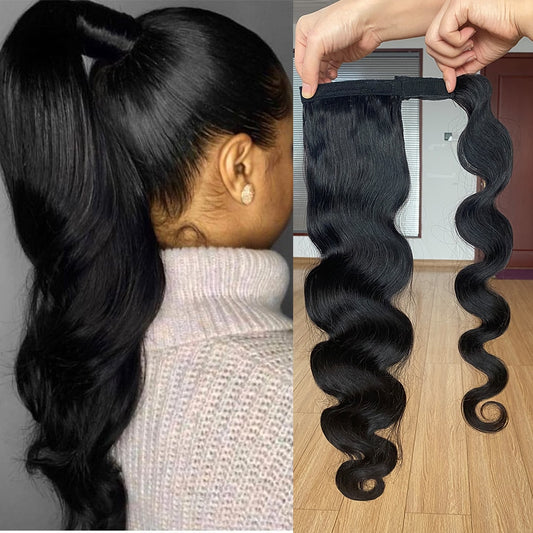 Wrap Around Ponytail Human Hair Brazilian Body Wave Pony Tail Remy Hair Clip In Ponytail Extensions For Women 120g
