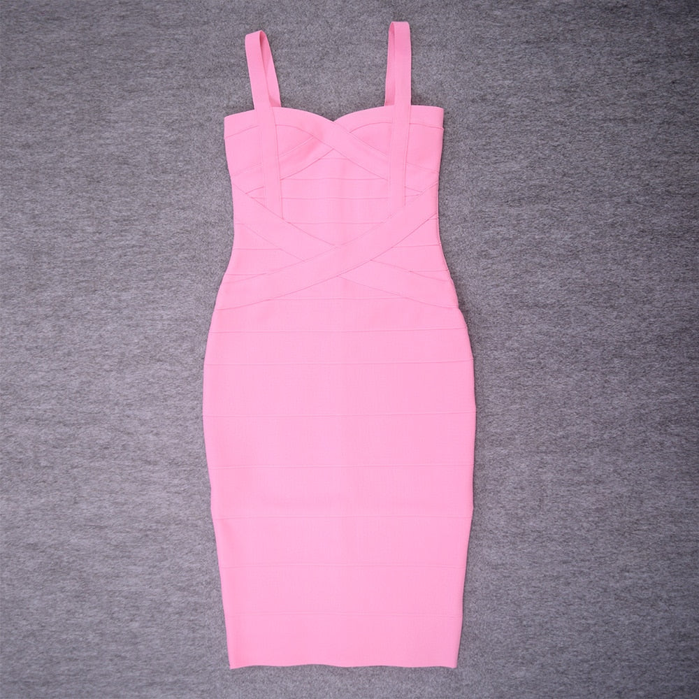 BEAUKEY 2019 Women's Sexy Midi HL Bandage Dress Wine Red Spaghetti Strap Bodycon Club Party Dresses Vestidos Wholesale Maxi XL