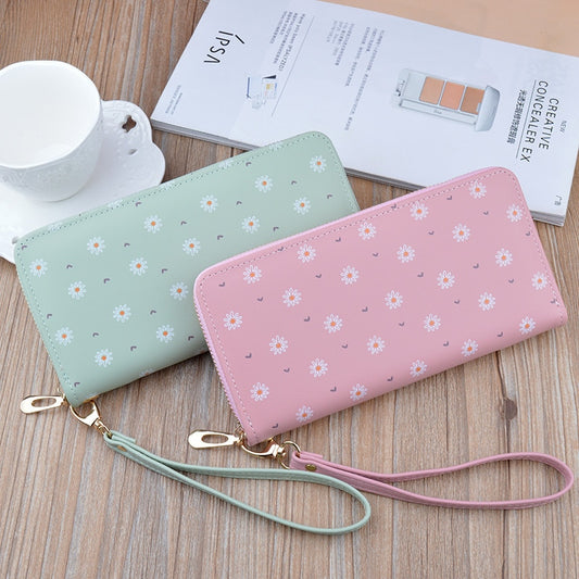 Large Capacity Women's Wallet Flower Print Card Holder Fashhion Money Bag PU Leather Zipper Purse Long Clutch 19.5x9.5x2.5cm