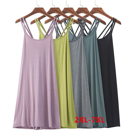 Women's night dress fashion sexy backless nightgown plus size bottoming ladies home wear nightshirt cross strap dresses 2XL-7XL