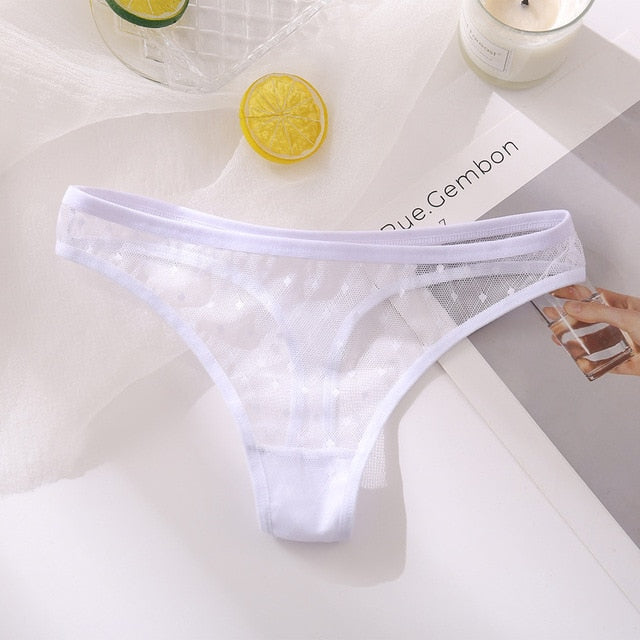 Sexy Transparent Lace G-String Panties Women Underwear Pantys Low-Waist Female Underpants Mesh Perspective Briefs Lingerie M-XL