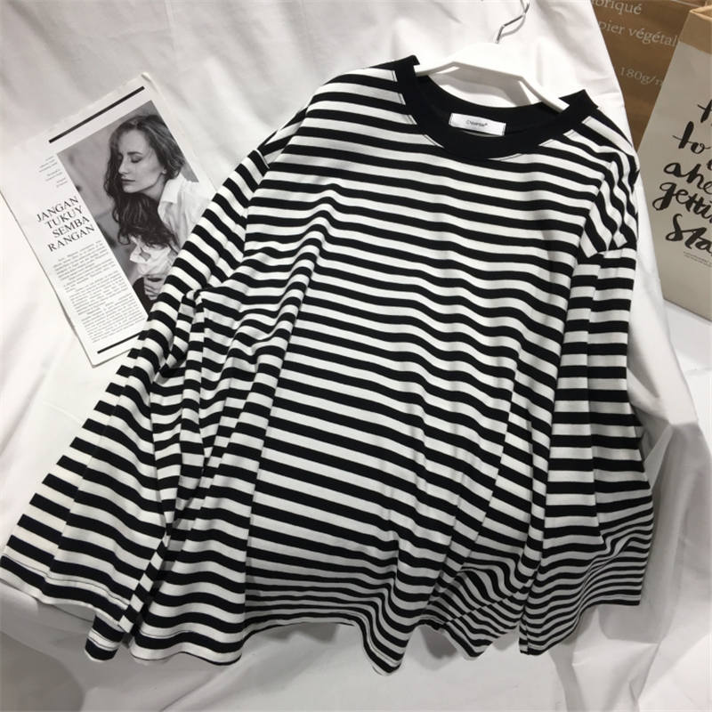 Neploe 2022 Autumn Striped Sweaters Medium-long Causal Pullovers Thin O-neck Top Korean Streetwear Plus Size Women Clothes