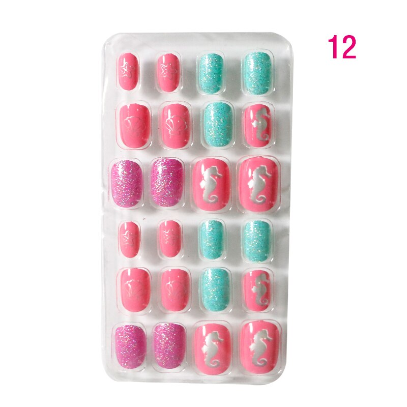 24PCS/Lot Cartoon Candy False Nail Tips For Kids Press On Full Cover Kid Glue On Fake Nails Art Girls Manicure Decorations T3005