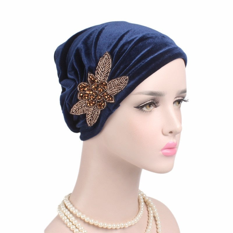 2020 New jewelry velvet turban caps muslim rhinestone hijab scarf bonnet women headband turbans islamic wrap head scarves