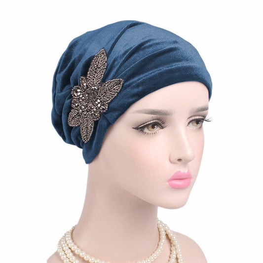 2020 New jewelry velvet turban caps muslim rhinestone hijab scarf bonnet women headband turbans islamic wrap head scarves