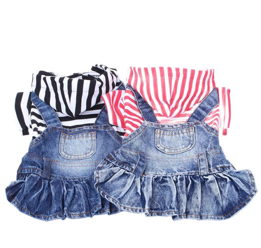 Jean Dog Dress Coat Striped&Pocket Pet Denim Jacket For Girl Dogs Cats Small Medium Large