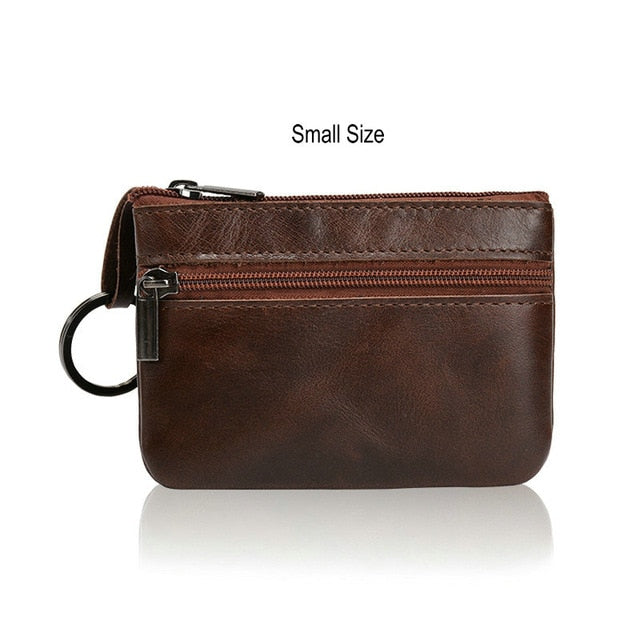 GENODERN Vintage Crazy Horse Leather Men's Coin Purse Genuine Leather Zipper Coin Wallet Retro Key Holder Small Money Bag