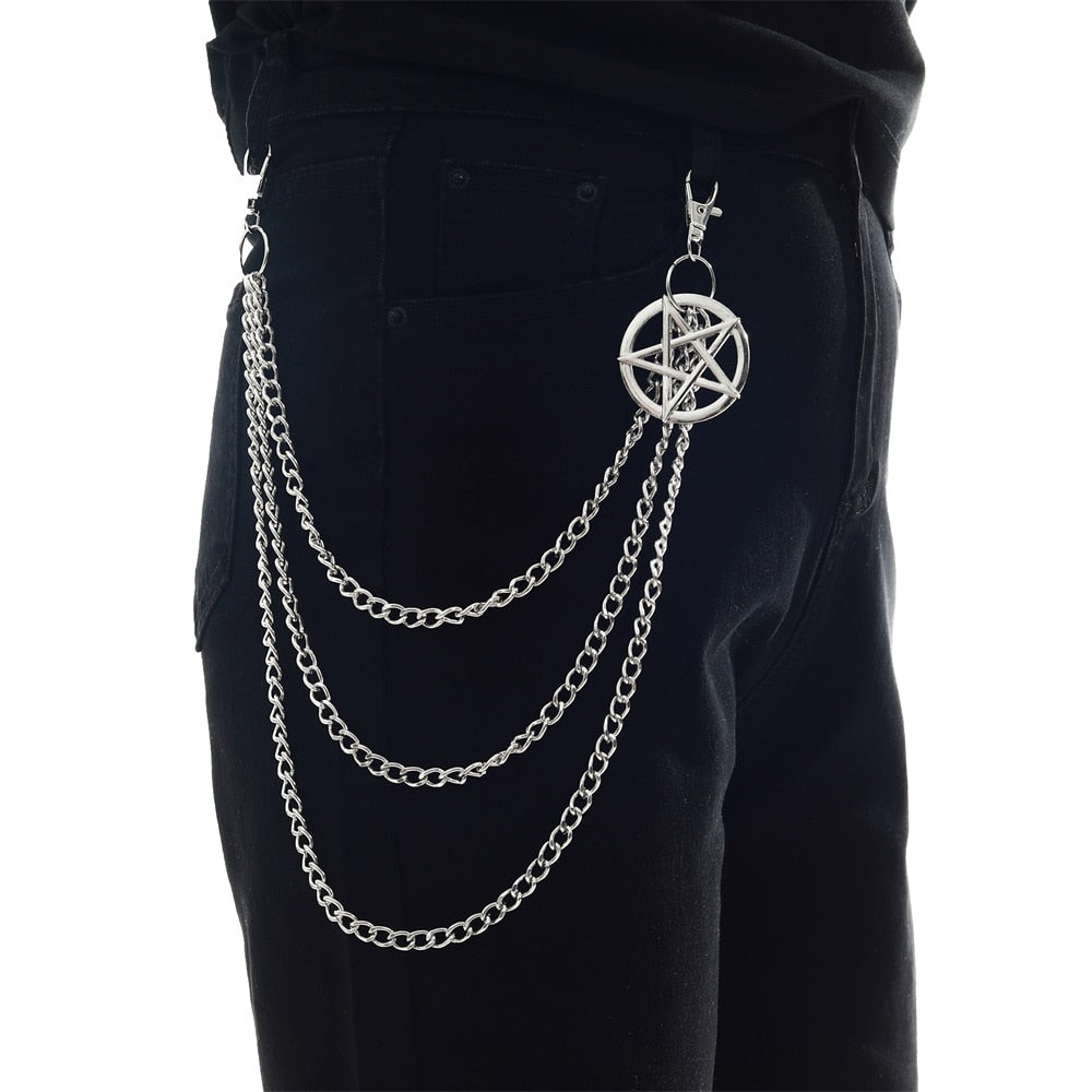 Side Punk Chain On The Jeans Pants Women Pentagram Keychains for Men Unisex Egirl eBoy Harajuku Goth Aesthetic Accessories