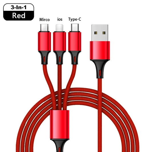 Hot Sell 3 In 1 Micro USB Type C Charger Cable Multi Usb Port Multiple Usb Charging Cord Usbc Mobile Phone Wire For Samsung S10
