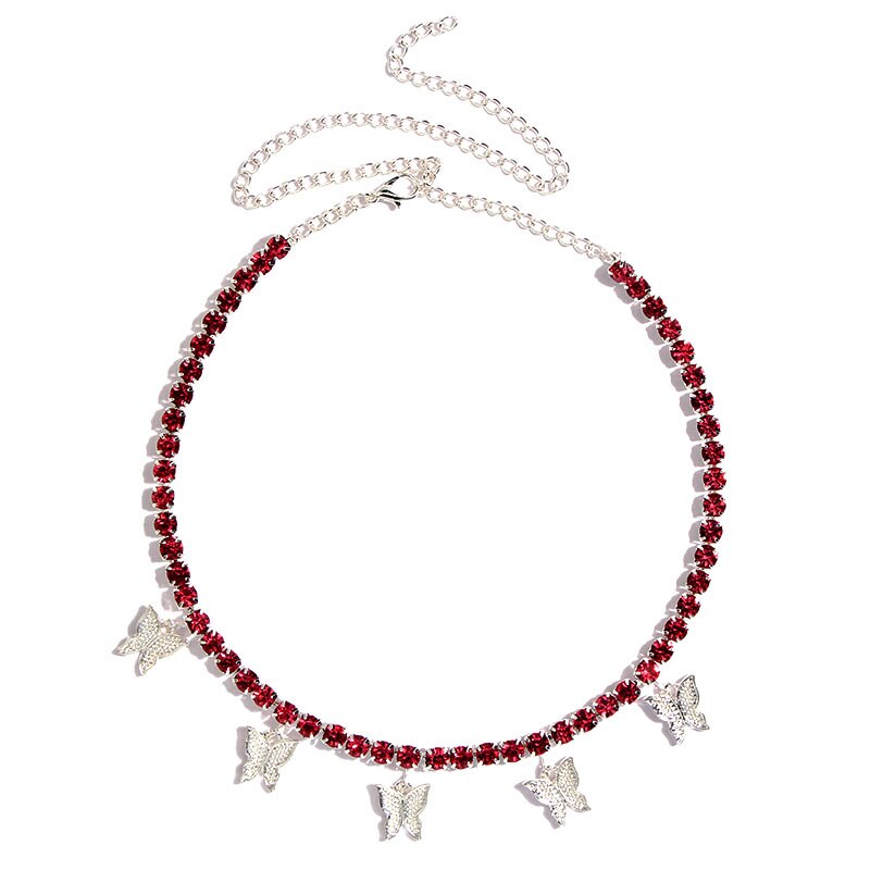 Iced Out Crystal Ankh Cross Pendant Tennis Necklace For Women Shining Butterfly Rhinestone Clavicle Chain Choker 2021 New Jewely