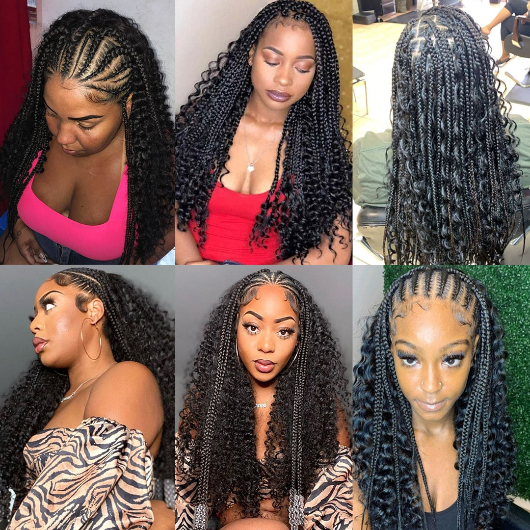 Goddess Braids 13x4 Deep Wave Lace Frontal Wig Braided Half Up Half Down Human Hair Lace Front Wig for Black Women 180 Density