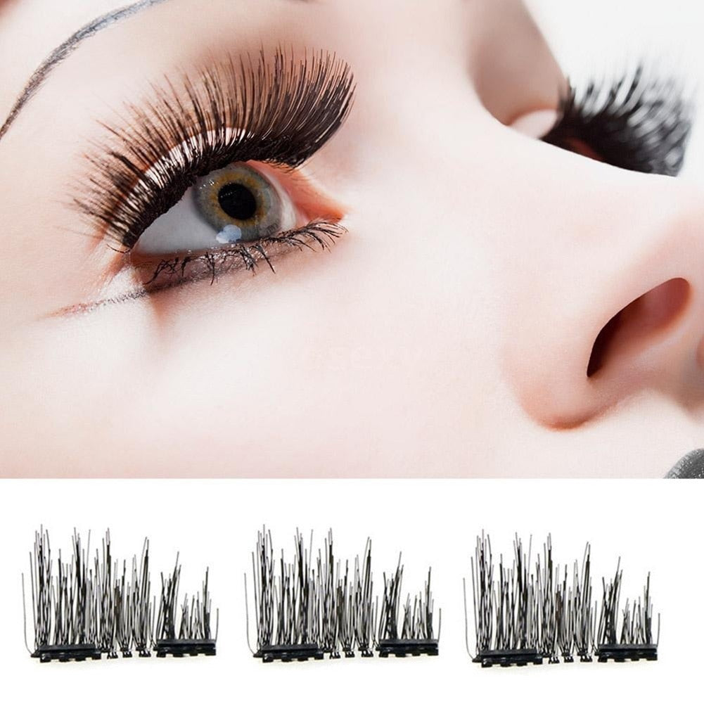 8Pcs Fashion Women Invisible Magnetic Lashes Reusable False Eyelashes Tweezers 3D Mink Lashes Thick Full Strip Eyelashes Set