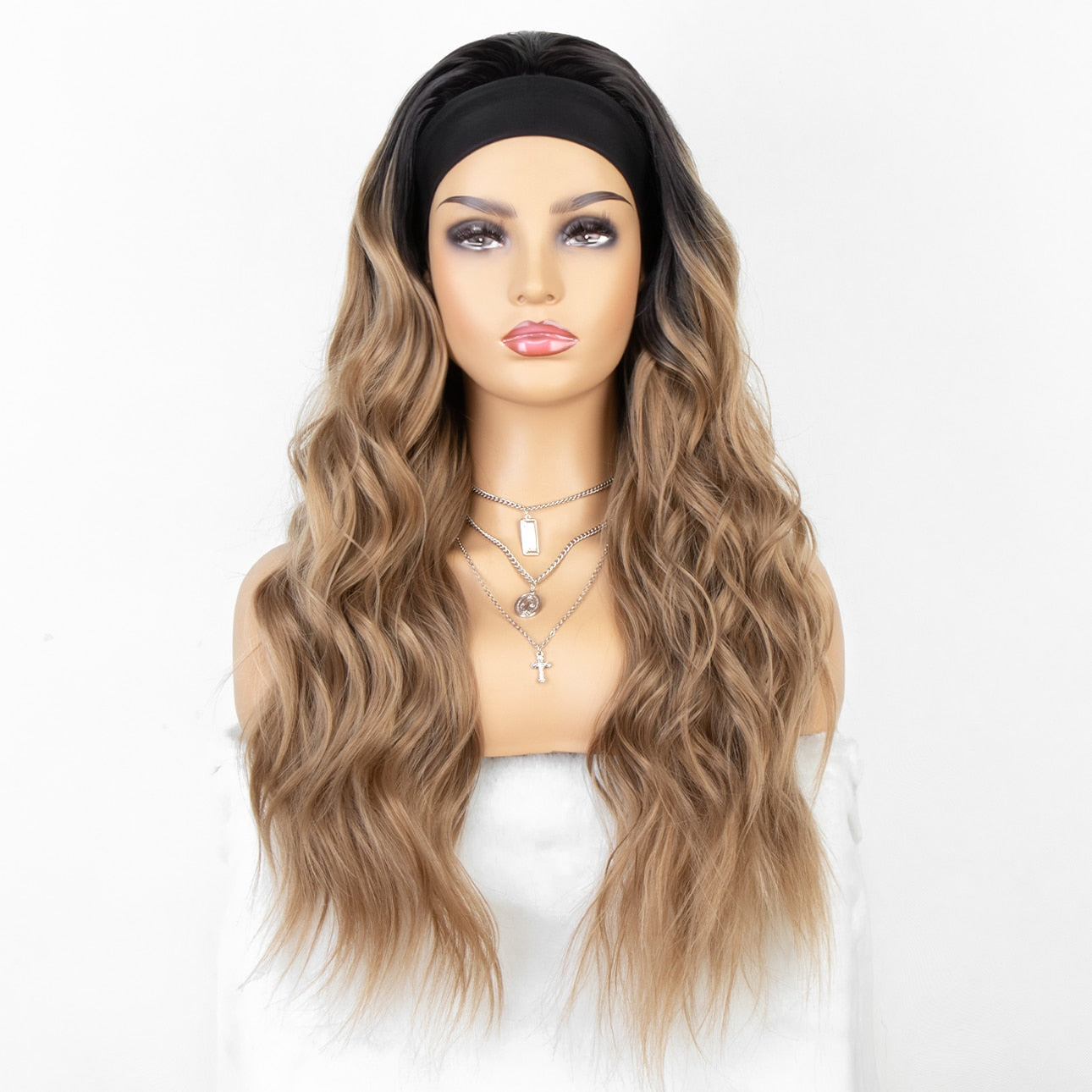 kryssma Long Wavy Headband Wig for Black Women None Replacement Body Wave Synthetic Headwraps Hair Wig 2020 New Fashion