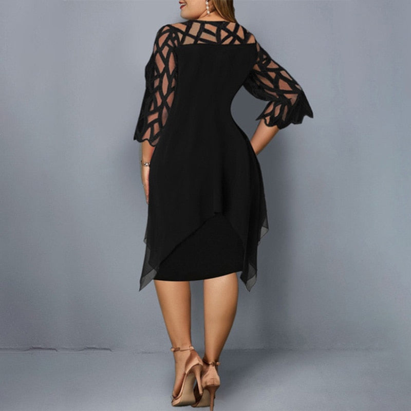 Plus Size Dresses 4XL 5XL 6XL Lace Mesh Sexy Elegant Midi Party Dress Red Black Green Purple Loose Hellow Women&#39;s Clothing 2021