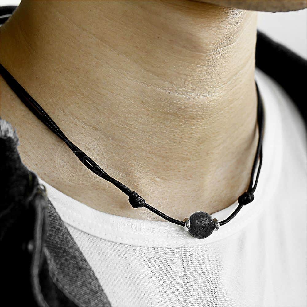 Natural Stone Leather Necklace Choker for Men Boys Single Bead Lava Tiger Eye Lapis Lazuli Adjustable Jewelry Dropshipping DNM25