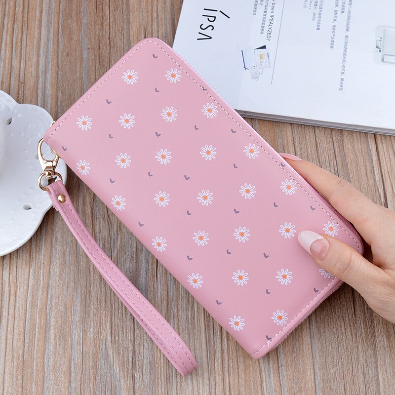 Large Capacity Women&#39;s Wallet Flower Print Card Holder Fashhion Money Bag PU Leather Zipper Purse Long Clutch 19.5x9.5x2.5cm