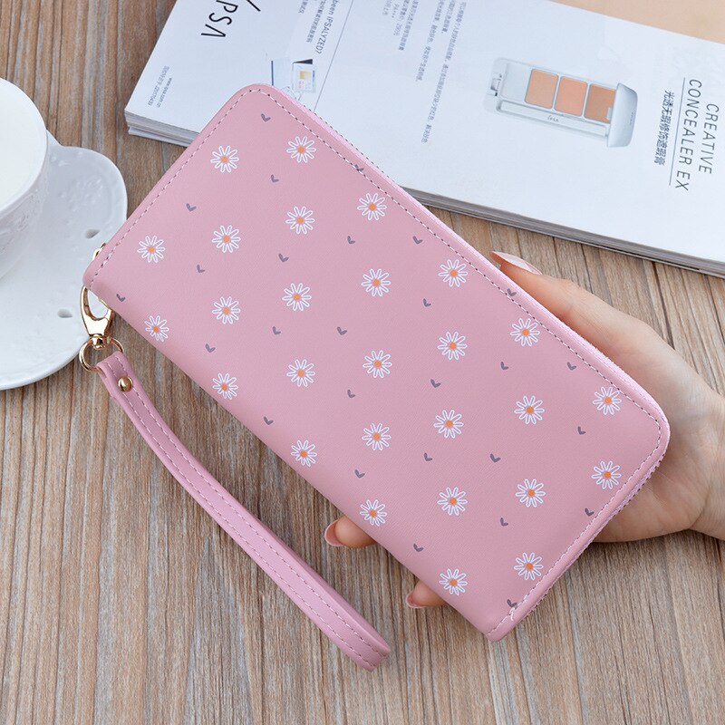 Large Capacity Women&#39;s Wallet Flower Print Card Holder Fashhion Money Bag PU Leather Zipper Purse Long Clutch 19.5x9.5x2.5cm