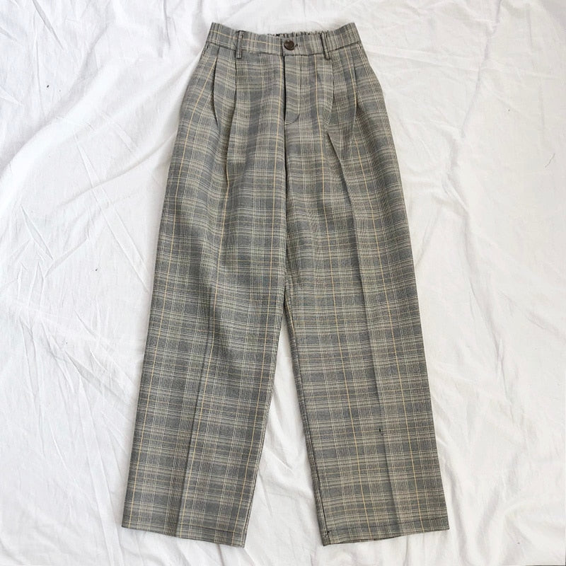 Mooirue Spring Women Pants Plaid High Waist Dropping Feeling High Waist Wide Leg Long Suit  Pants