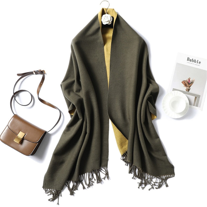 Winter Cashmere Scarf Women Thick Warm Shawls Wraps Lady Solid Scarves Fashion Tassels Pashmina Blanket quality foulard 2021 New