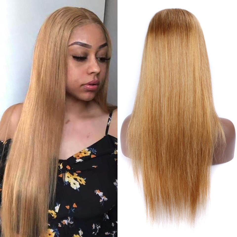 HairUGo Brazilian Straight #4 Blonde 4x4 Lace Closure Wig Remy Ombre T Part Lace Wigs #27 Colored Human Hair Wig  150% Density