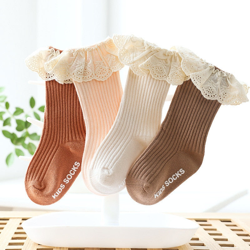 Lawadka Newborn Baby Girl Socks Lace Baby Knee Socks Anti Slip Cotton Socks for Girls Princess Long Autumn Winter Stockings 2020