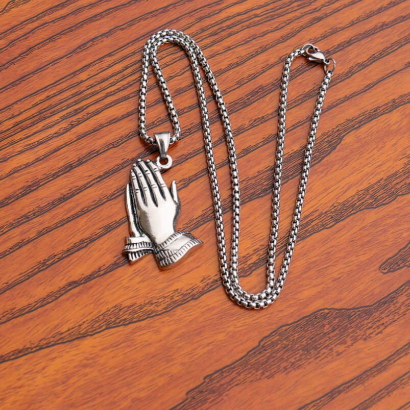 HNSP Pray Hand Buddha Men Pendant Chain Necklace For Male Hip Hop Lucky Jewelry