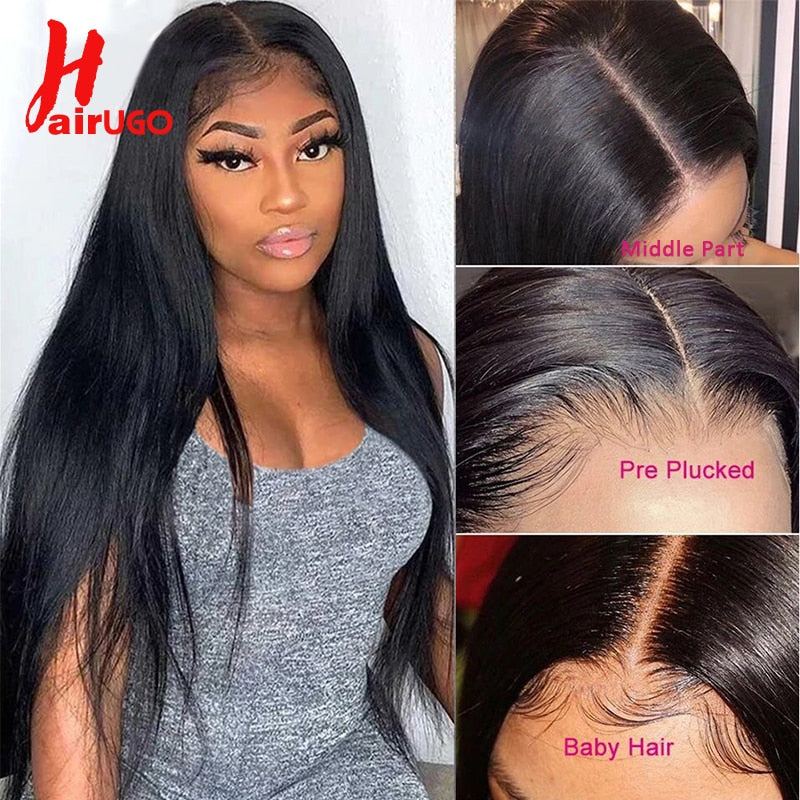 HairUGo Brazilian Straight #4 Blonde 4x4 Lace Closure Wig Remy Ombre T Part Lace Wigs #27 Colored Human Hair Wig  150% Density