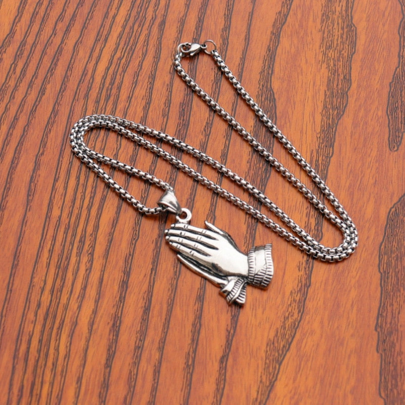 HNSP Pray Hand Buddha Men Pendant Chain Necklace For Male Hip Hop Lucky Jewelry