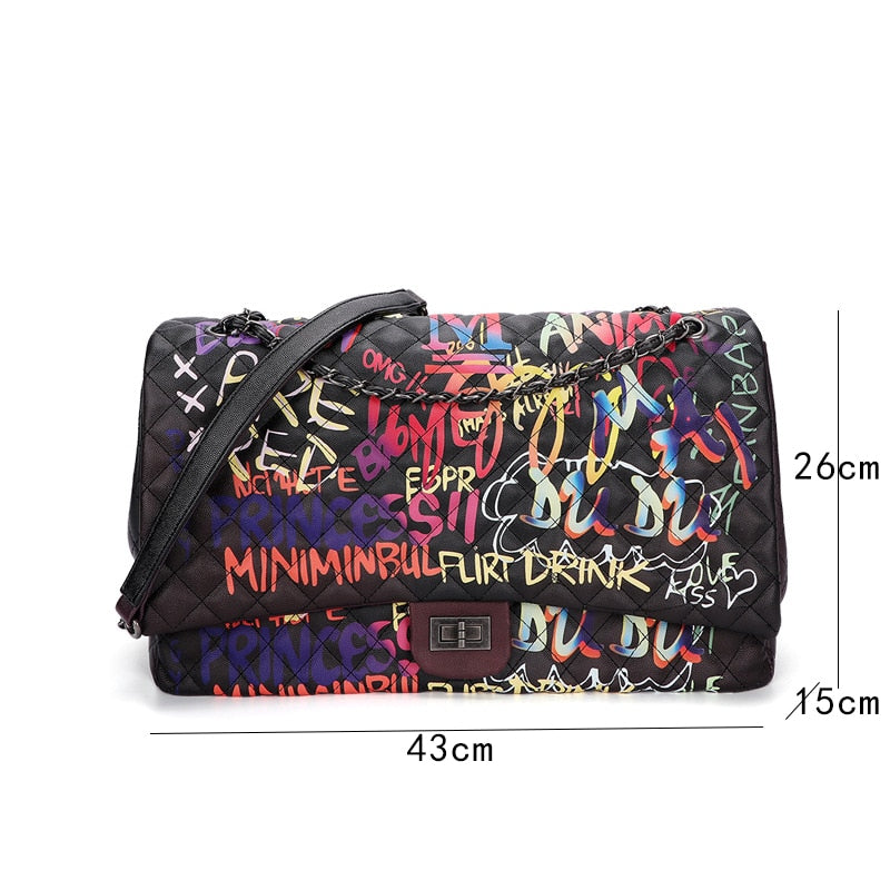 Amberler Luxury Designer PU Leather Women Shoulder Bag Large Capacity Ladies Chain Printed Crossbody Bags Fashion Female Handbag