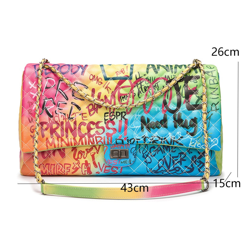 Amberler Luxury Designer PU Leather Women Shoulder Bag Large Capacity Ladies Chain Printed Crossbody Bags Fashion Female Handbag