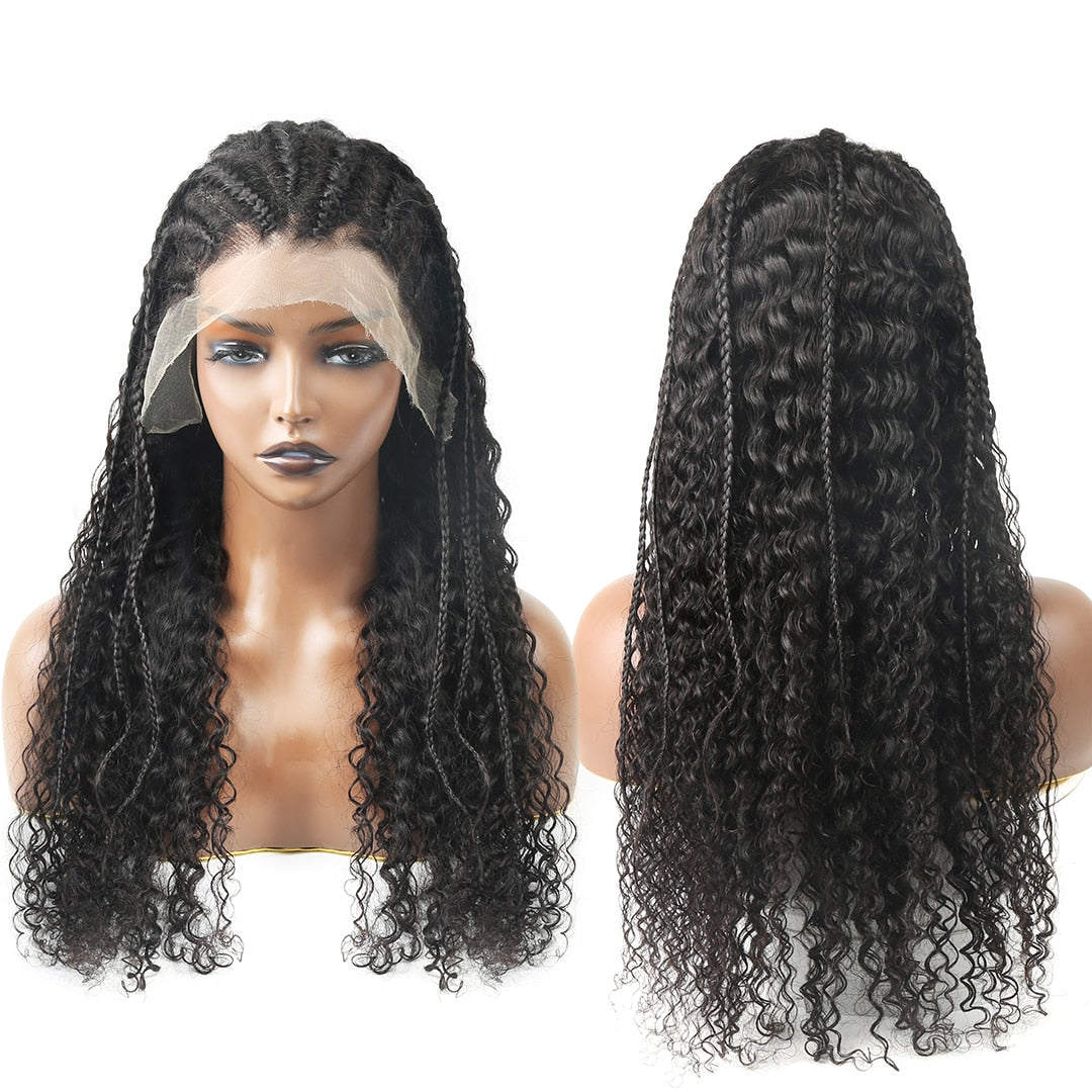 Goddess Braids 13x4 Deep Wave Lace Frontal Wig Braided Half Up Half Down Human Hair Lace Front Wig for Black Women 180 Density