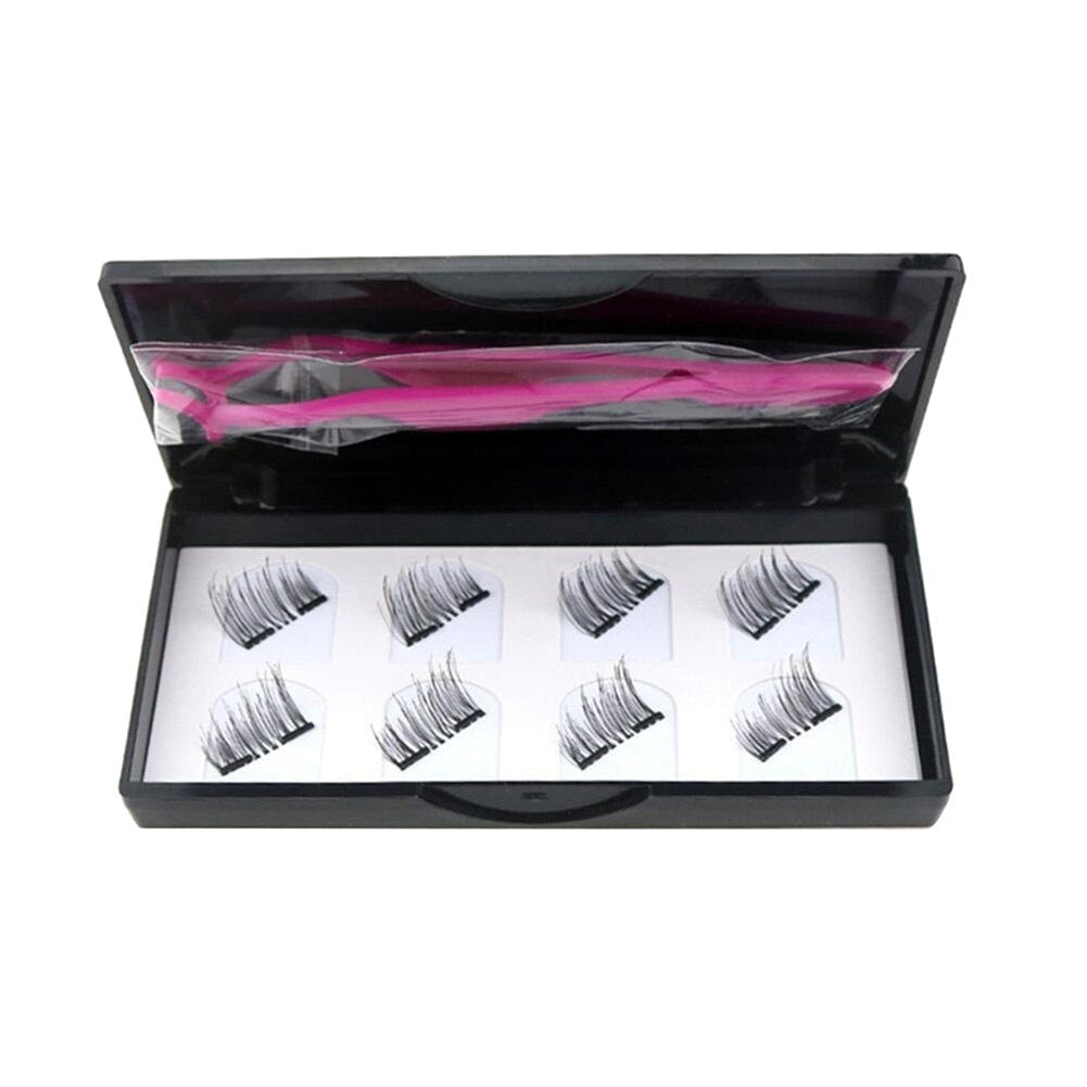 8Pcs Fashion Women Invisible Magnetic Lashes Reusable False Eyelashes Tweezers 3D Mink Lashes Thick Full Strip Eyelashes Set