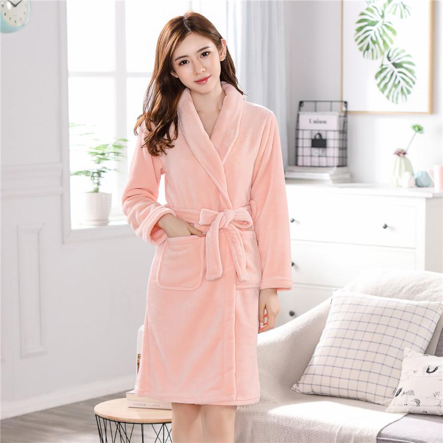 Nightgown Winter Kimono Plus Size Nightdress Coral Fleece Nightwear Thick Warm Home Clothing Ladies Bathrobe Flannel Negligee