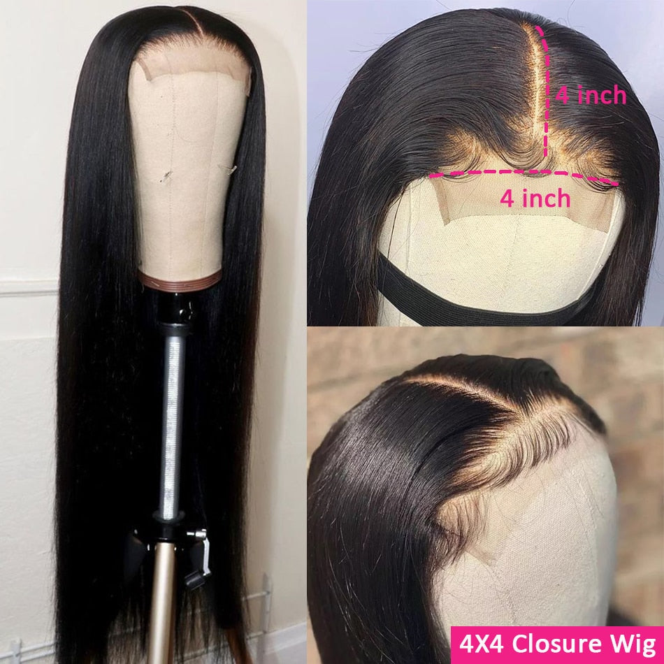 HD Transparent 13x6 Lace Front Human Hair Wigs For Women Peruvian Straight Remy Human Hair Frontal Wigs 4x4 Closure Wigs