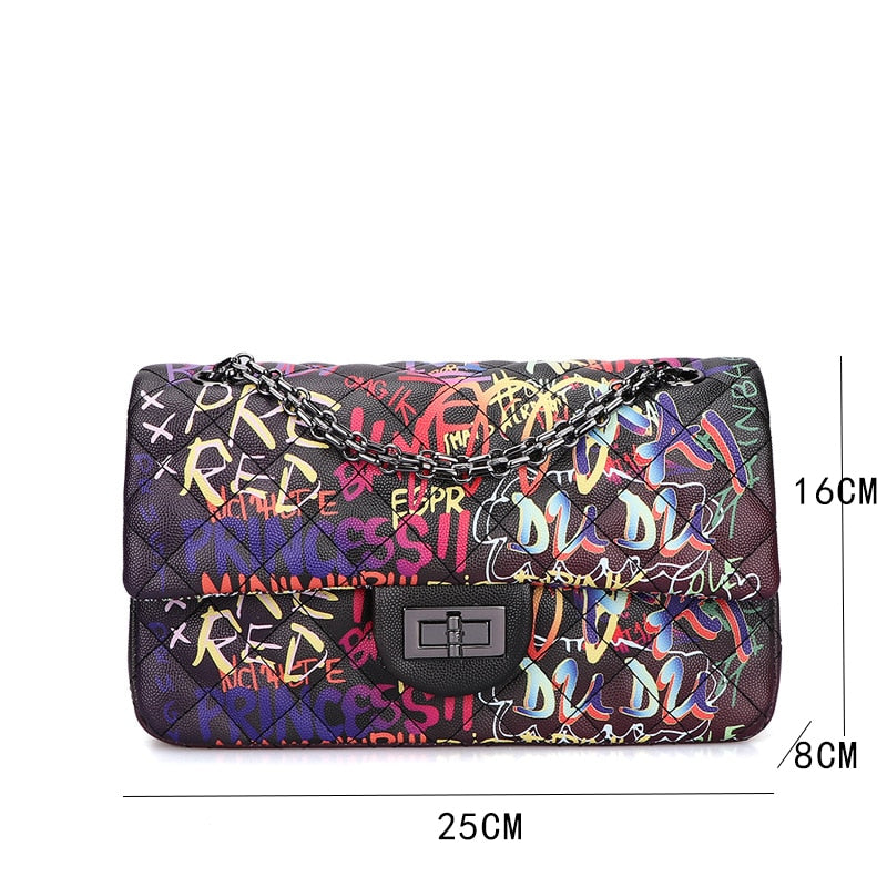 Amberler Luxury Designer PU Leather Women Shoulder Bag Large Capacity Ladies Chain Printed Crossbody Bags Fashion Female Handbag