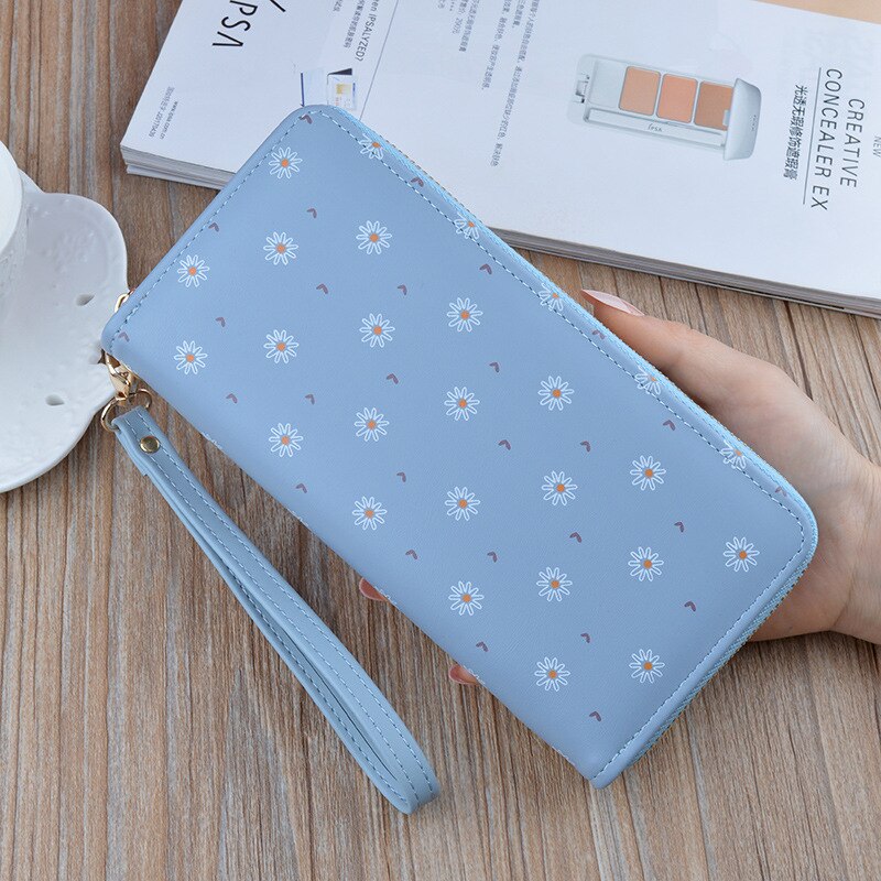 Large Capacity Women&#39;s Wallet Flower Print Card Holder Fashhion Money Bag PU Leather Zipper Purse Long Clutch 19.5x9.5x2.5cm