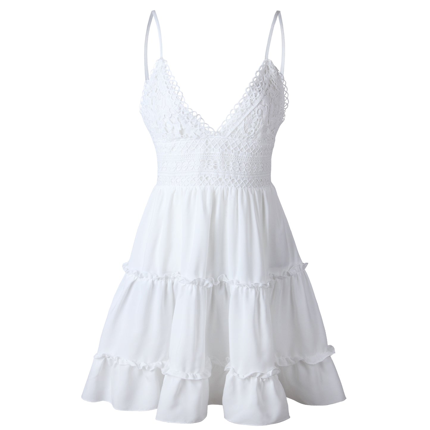 Summer Women White Lace Halter Dress Sexy Backless Beach Dresses 2022 Fashion Sleeveless Spaghetti Strap Casual Mini Sundress