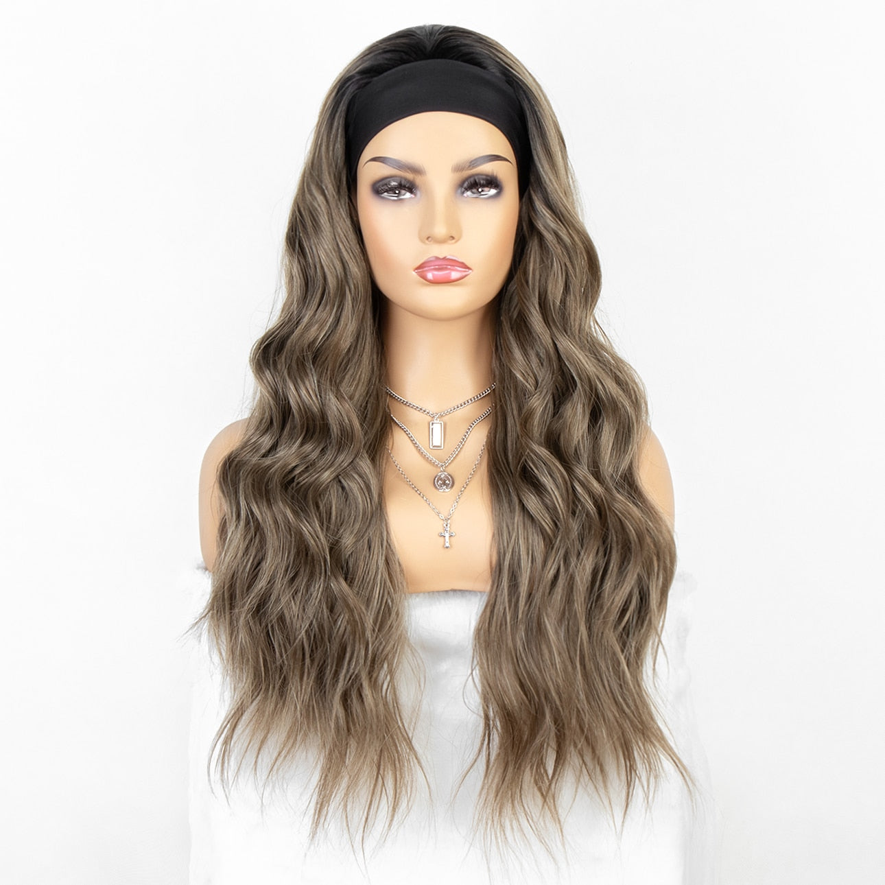 kryssma Long Wavy Headband Wig for Black Women None Replacement Body Wave Synthetic Headwraps Hair Wig 2020 New Fashion