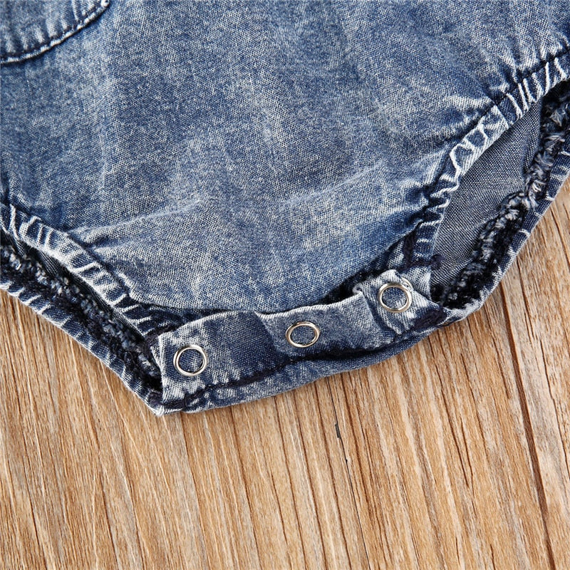 Baby Summer Denim Rompers Toddler Newborn Baby Boys Girls Sleeveless Button Pocket Rompers Jumpsuits Casual Clothes Outfits