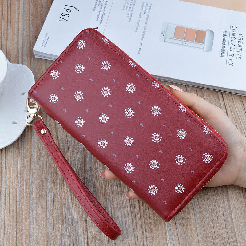 Large Capacity Women&#39;s Wallet Flower Print Card Holder Fashhion Money Bag PU Leather Zipper Purse Long Clutch 19.5x9.5x2.5cm