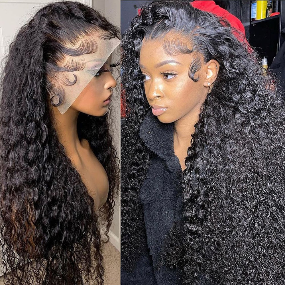 Goddess Braids 13x4 Deep Wave Lace Frontal Wig Braided Half Up Half Down Human Hair Lace Front Wig for Black Women 180 Density