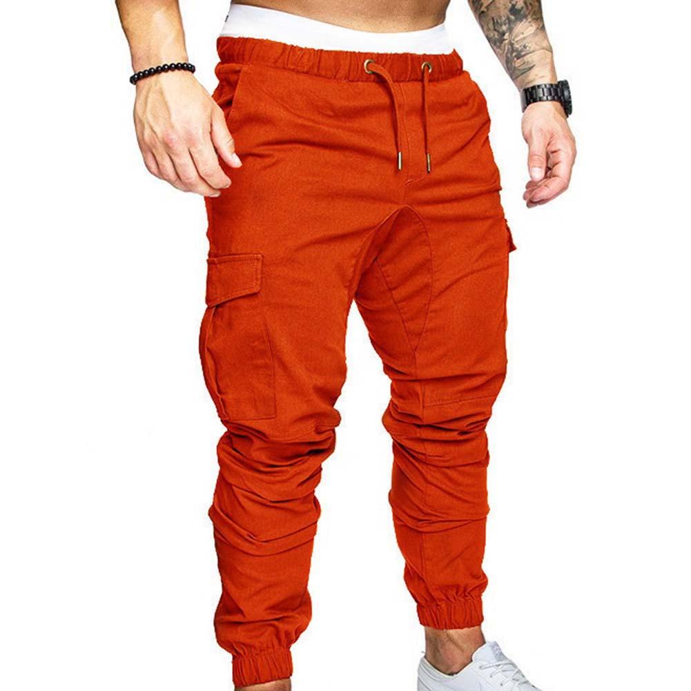 Men Casual Pants Plus Size Men Solid Color Multi Pocket Drawstring Ankle Tie Cargo Pants Trousers Summer Hottest Weight Pants