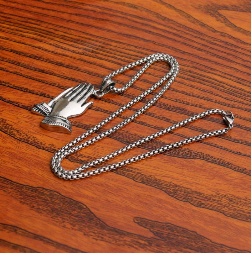 HNSP Pray Hand Buddha Men Pendant Chain Necklace For Male Hip Hop Lucky Jewelry