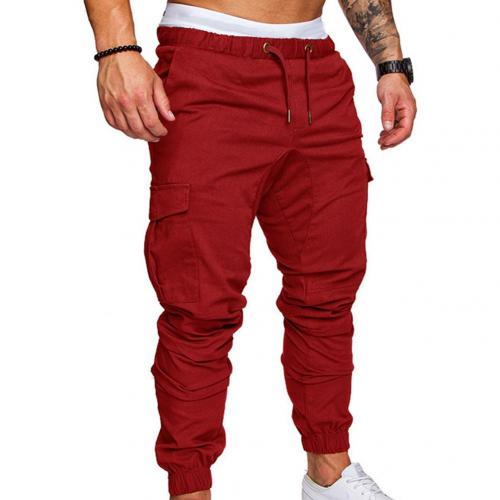 Men Casual Pants Plus Size Men Solid Color Multi Pocket Drawstring Ankle Tie Cargo Pants Trousers Summer Hottest Weight Pants